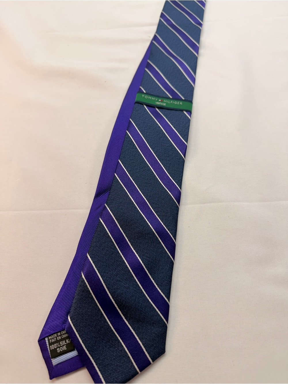Tommy Hilfiger Mens Silk Tie NWT Navy Purple White Stripe 3” Classic Necktie